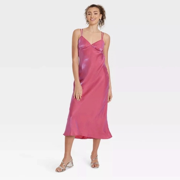 Wild Fable Pink Satin Midi Dress - Picture 2 of 4